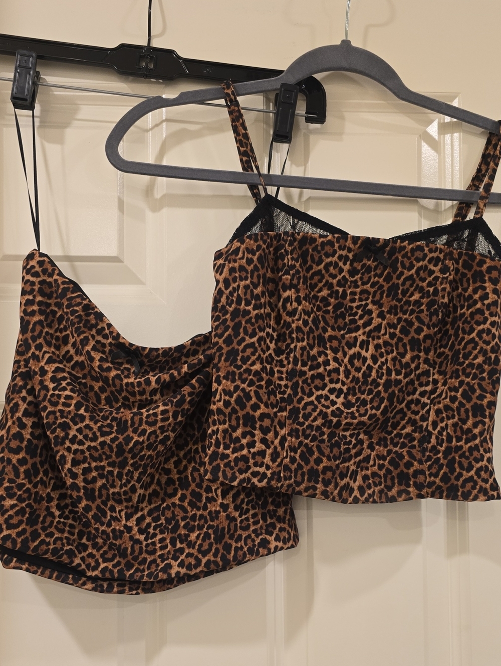 Edikted Leopard Zip Up Cami - Mini Skirt Brown & Black SET